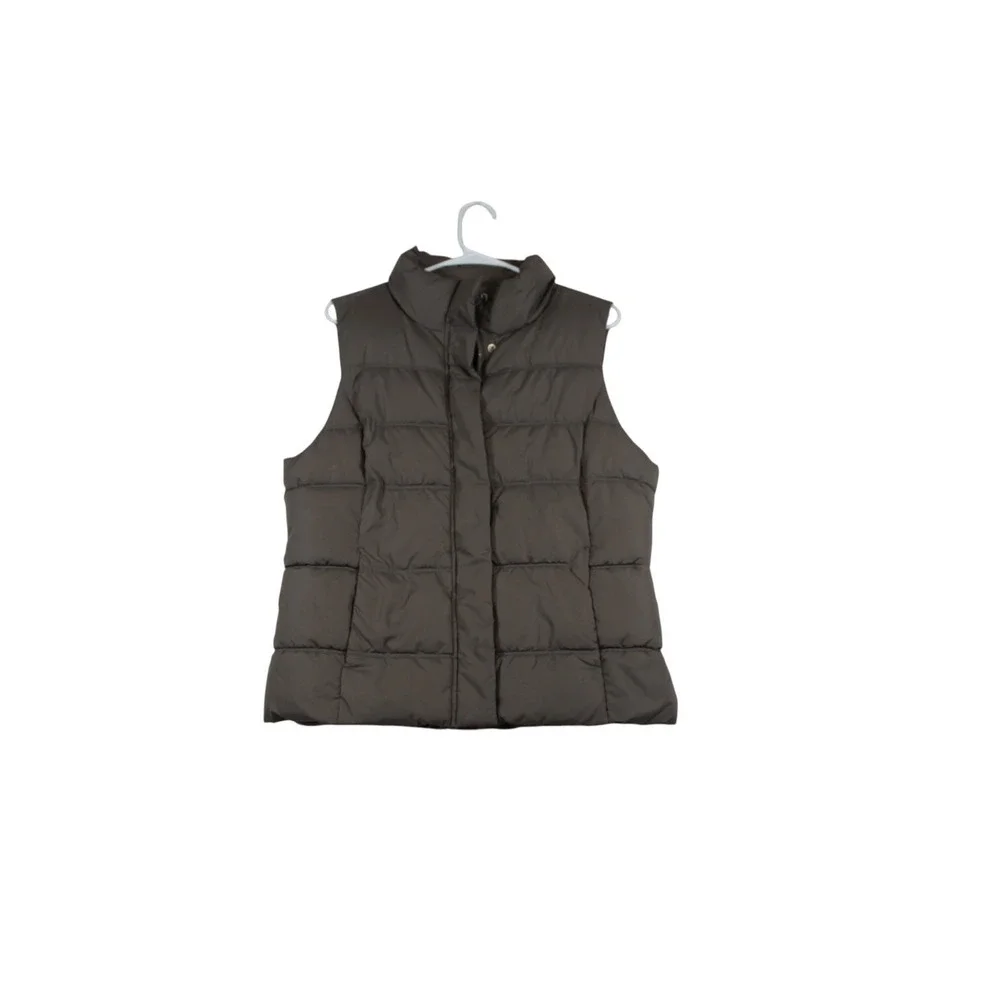 Gap Puffer Vest Womens Large Taupe Brown Lined Full Zip Mock Neck Winter Outdoor
